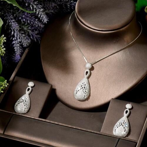 HIBRIDE 2pcs Nigeria Women Bridal Jewelry Sets AAA Cubic Zircon Pendant Wedding Party Dress Accessories Bijoux Femme N-1879