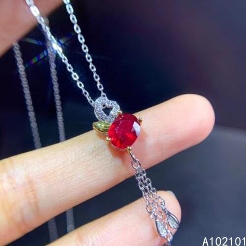 KJJEAXCMY fine Jewelry 925 Sterling Silver Natural Ruby Girl noble Pendant Necklace Support Test Chinese style hot selling