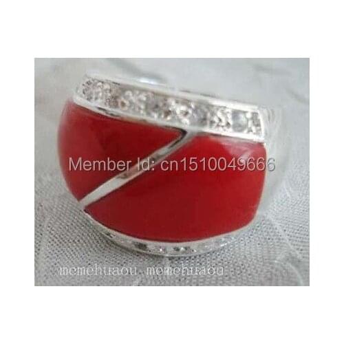 FREE SHIPPING >>Noblest red coral crystal ring 7-9