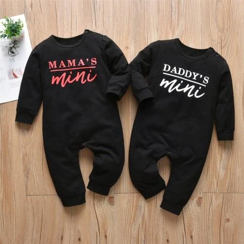 Newborn Baby Boys Girls Romper Suit Letter Printed Round Neck Long Sleeve Jumpsuit Pajamas Infant Baby Indoor Clothes
