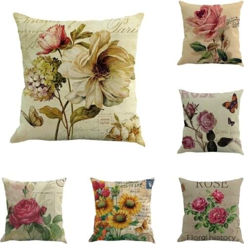 Rose Printed Square Cushion Covers 45x45 cm Polyester Fabric 1 Piece Throw Pillow Cover for Car Chair Farmhouse Cheap Pillowcase