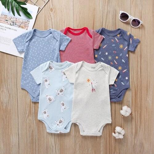 Summer 5pcs sets newborn Baby clothes Unisex Cartoon Jumpsuit Short Sleeve Cotton Print toddler baby boy girl romper