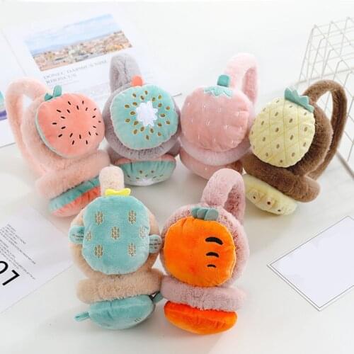 Women Girls Cartoon Fruit Embroidery Fur Winter Ear Warmer Plush Earmuffs Ear Muffs Earlap Ear Mask Earmuffs Winter Accessories