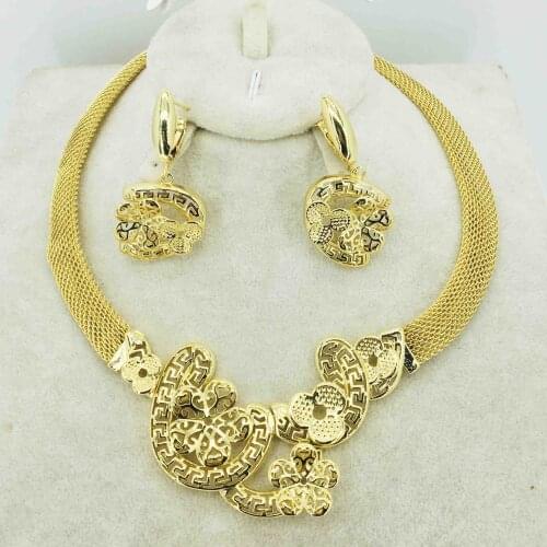 Fashion Dubai gold jewelry set African bridal wedding gift for women Saudi Arabia Necklace Earrings collar jewelry