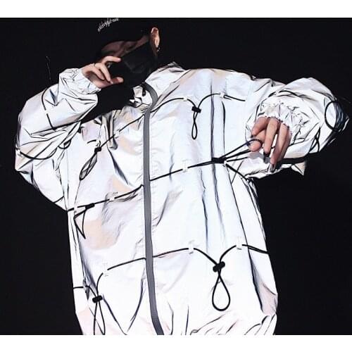 ABOORUN Best Version Heron High Tech Reflective Anorak Jacket Men Windbreaker Loose Fit Raglan Outwear R1395