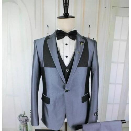 Newest Design Black Blue Splicing Mens Suits Nightclub Magician Clown Performance Costume Singer Host Stage Outfit 3 Piece Set