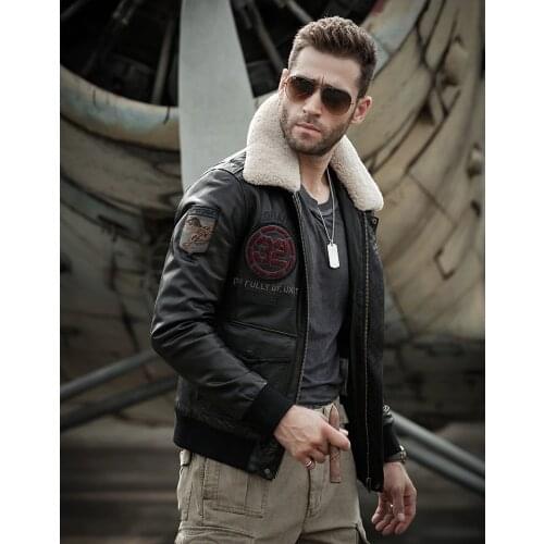 Mens Winter Genuine Leather Fur Jackets Motorcycle Flight Pilot Bomber Jackets For Men Hombres Outdoor Trench Male Aviator Coat