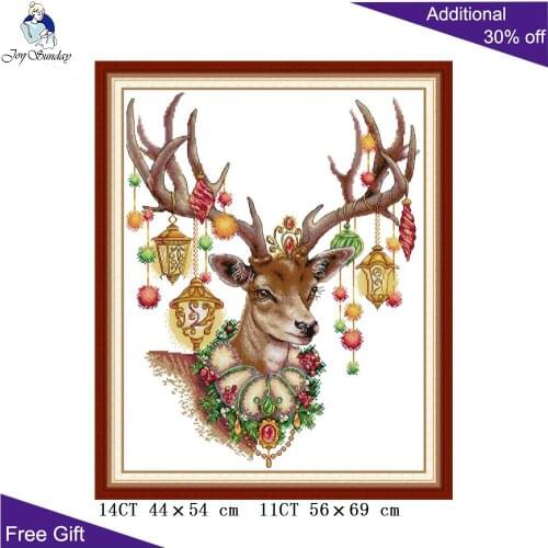 Joy Sunday Male Deer Cross Stitch DA312 14CT 11CT Counted and Stamped Home Decoration Needlework Antlers Cross Stitch kits