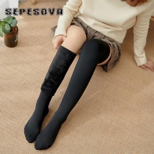 Stylish Black Long High Solid Socks knee Women Cotton elastic Sock Winter Warm Wedding Christmas Sox Thick Plus velvet for lady