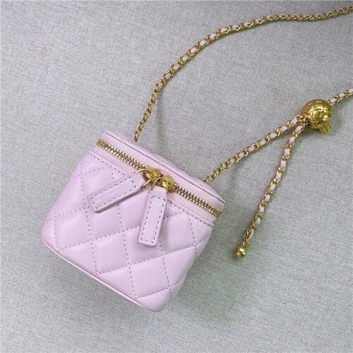 2021 New Leather Handbags Mini Metal Ball Chain Mini Box Bag Shoulder Messenger Small Bag
