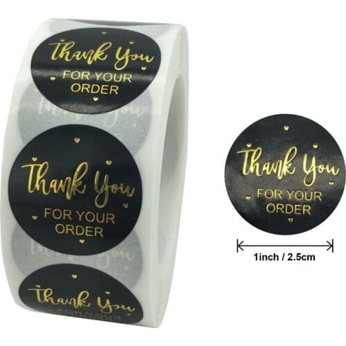 NEW 500pcs Round Black Bronzing Thank You for Your Order Sticker For Shopping Small Shop Local Handmade Decor Stationery sticker