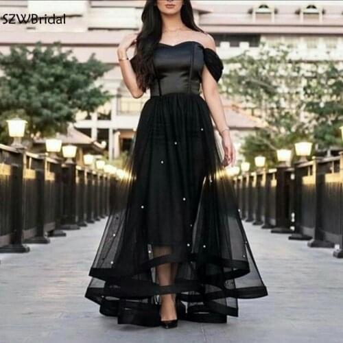 New Arrival Black Evening dresses Long Beaded Pearls Abendkleider abiye Muslim Evening Dress 2021 vestido evening gowns