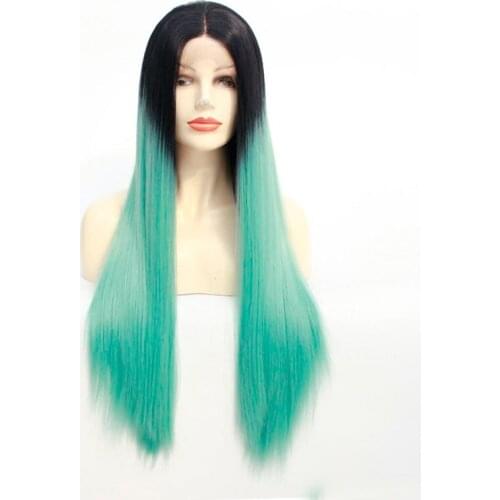 Ombre Green Straight Long Gently Cheap Synthetic Lace Front Wig Natural Black Green Heat Resistant Soft Hair Wig for Black Women