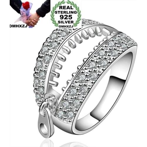 OMHXZJ Wholesale European Fashion Woman Man Party Wedding Gift White Open Zipper AAA Zircon 925 Sterling Silver Ring RR177