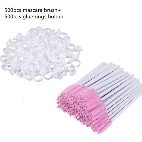 Wholesale 500pcs Eyelash Brush Mascara Wands and 500pcs Plastic Lash Glue Rings Eyelash Extension Tool Eyelash Glue Ring