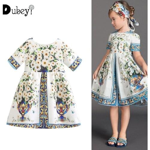 Girls Dresses 2021 New Royal Print Print Dress Girl Floral Dress Elegant Baby Girl Dress Kids Fashion Dress Baby Girl Clothing
