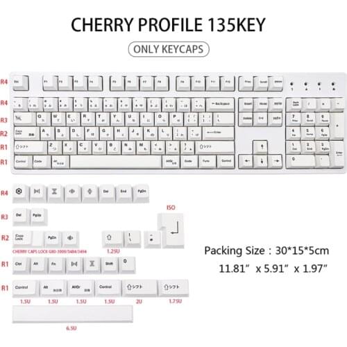 Q1JF Cherry Profile Keycaps PBT 5 Face Dye-Sub 135 Keys Full Set 1.25U 1.5U Shift 6.5U Spacebar For FH60 GK61-108Keys