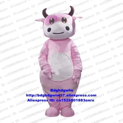 Pink Kerbau Buffalo Bison Ox Bull Cow Cattle Calf Mascot Costume Adult Cartoon Character Put On Nice Return Banquet zx1882