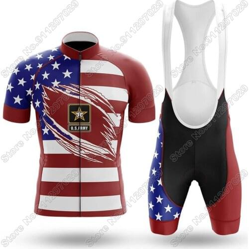 USA Army V7 Mens Cycling 2021 ycling Jersey Set Summer Cycling Clothing Road Bike Suit Mountain Bicycle Shirt Bib Short Maillot