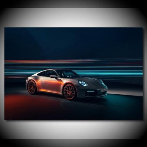 Modern Wall Art DIY Framed Canvas Painting 911 Carrera 4s Silver Lights Supercars Picture HD Print Posters Living Room Decor