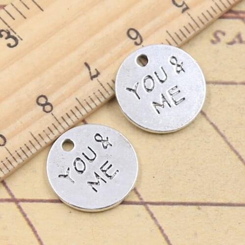 10pcs Charms Plates You & Me 16x16mm Tibetan Silver Color Pendants Antique Jewelry Making DIY Handmade Craft