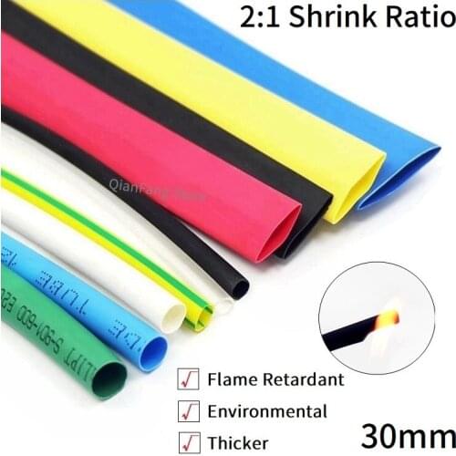 1M Heat Shrink Tube 30mm Diameter Insulated Polyolefin 2:1 Shrinkage Ratio Wire Wrap Connector Line Repair 600V Cable Sleeve