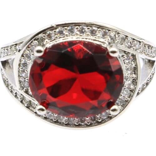 16x14mm SheCrown 3.9g Lovely Cute Real Red Ruby White CZ Daily Wear Silver Rings Wholesale Drop Shipping