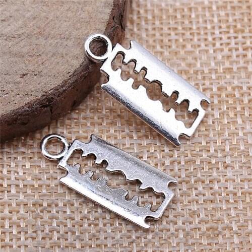 WYSIWYG 20pcs Alloy Silver Color Razor Blade Charms Bracelet Necklace Pendant Charms For Jewelry Making Handmade Craft 24x11mm