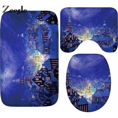 Zeegle Bathroom Carpet Bath Mat Christmas Eve Non-slip Floor Mat Absorbent Kitchen Mat Toilet Cover Set Christmas Decor