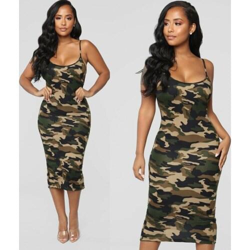 Lady Summer Casual Dresses Bodycon midi dresses Women Camouflage Army shoulder-straps Dress Plus Sizes S-XXL