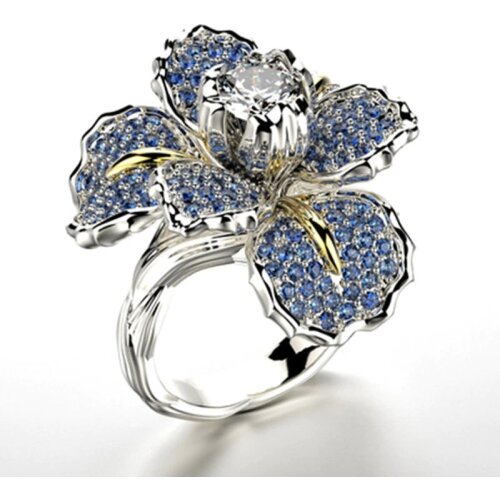 Womens jewellery two-colour Ring Gladden Flower Jewellery Ring Zircon Ring Female wedding ring size 6/7/8/9/10