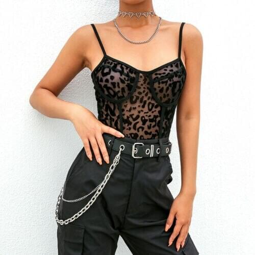 2021 Summer Women Sexy Bodysuit Leopard Floral Embroidery Hollow Out Lace Skinny Bodysuit Black Jumpsuit Overalls Femme