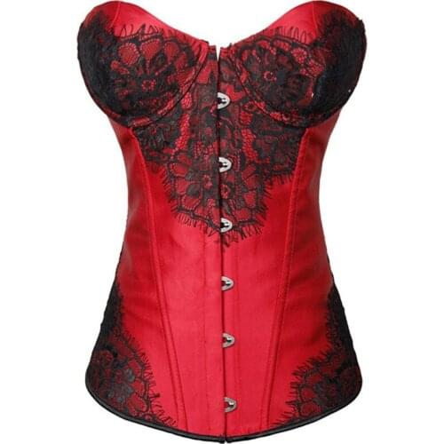 Corsets And Bustiers Tops Women Sexy White Black Green Black Flower Print Overbust Corset Plus Size Lingerie Corselet