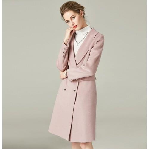 Women s winter coat pink Double sided wool cashmere outwear 2019 autumn plus size ladies fashion overcoats long free ship
