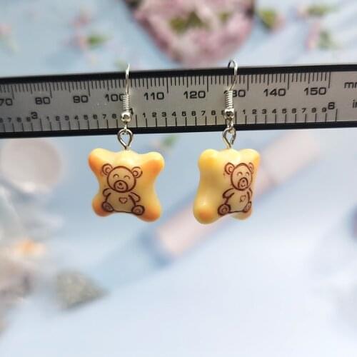 1Pair New Cute Biscuit Bear Earrings for Women Simulation Food Pendant Eardrop Funny Personality Drop Earings EC226