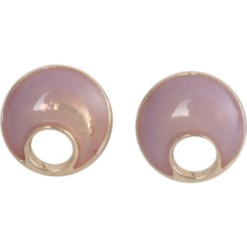 DoreenBeads Zinc Based Alloy Ear Post Stud Earrings Findings Round Gold Pale Lilac W/ Loop Enamel Jewelry DIY Charms 9mm,10 PCs