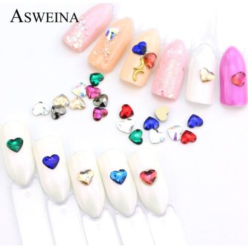 10pcs/lot Love Heart 6.6mm Rhinestone Charm Nail Glass Design Crystal Shining Decoration Various Back Stones 3D Nail Art Tips