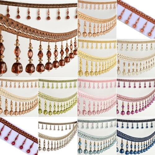 12 Meter Crystal Tassel Fringe Trim Pumpkin Crystal Beaded Ribbon For Sewing Curtain Accessorie Lace Decoration Upholstery
