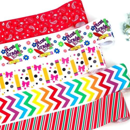 2y/lot 7.5cm Grosgrain Ribbon Back To School Theme Printed Ribbons for Gift Wrapping Kids Hair Bows Handmade DIY Craft Supplies
