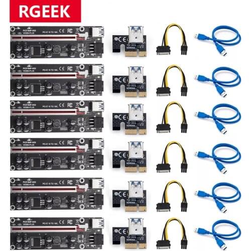 6Pcs Newest 009s Plus PCI E Riser for Video Card x16 x8 x4 x1 PCIE Riser PCI Express 6Pin Adapter Card USB 3.0 Cable Extender