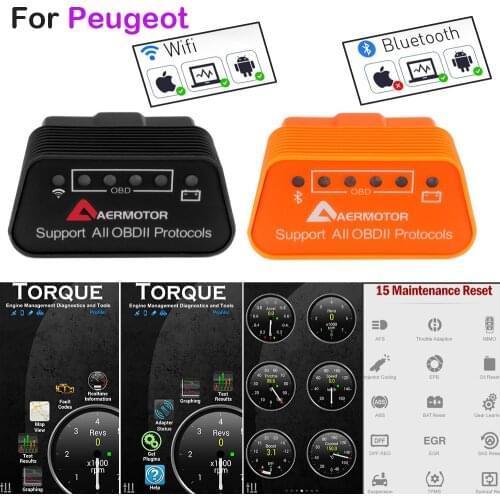 ELM327 OBD Code Readers For Peugeot 2008 5008 4008 3008 308 408 508 208 207 206 301 GT ELM327 WIFI Scanner Bluetooth Scanner