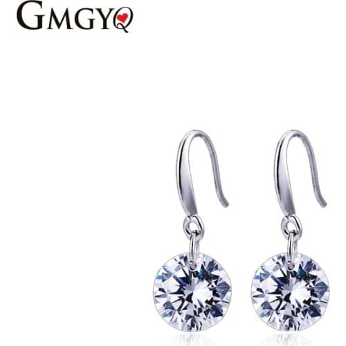 GMGYQ 2017New Wit Crystal Zircon Oorbellen Channel Brinco Cirkel Ronde Ear Hook Voor Vrouwen Verzilverd Oorbellen Mode-sieraden