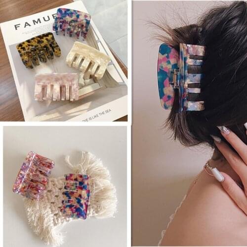 Korean Geometric Acetate Leopard Hairpins Women Large Square Hair Clips Hair Claws Banana Clip Vintage Resin Hair Accessories