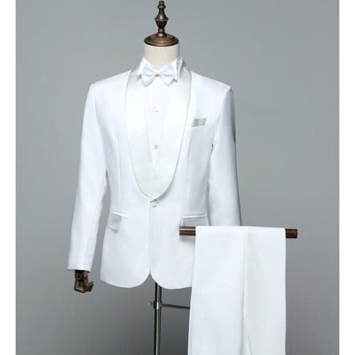 Chorus groom suits men blazer boys prom mariage suits fashion slim masculino latest coat pant designs mens singer stage white