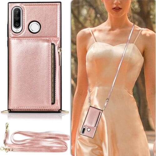 For Huawei P30 Lite P40 Pro Crossbody Strap Mobile Phone Case For Huawei Mate20 Mate30 Lite Pro Wallet Leather Case
