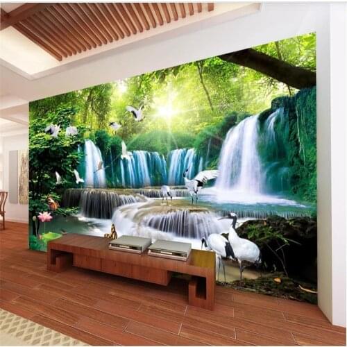 Beautiful scenery wallpapers Lotus waterfall landscape painting living room background wall