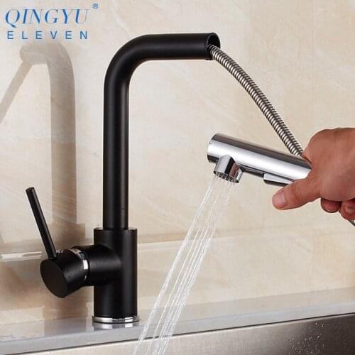 QINGYU ELEVEN Kitchen Pull Out Faucets Black Chrome Swivel Romovable Kitchen Sink Faucet Water Saver Mixer Tap For Kitchen Sink