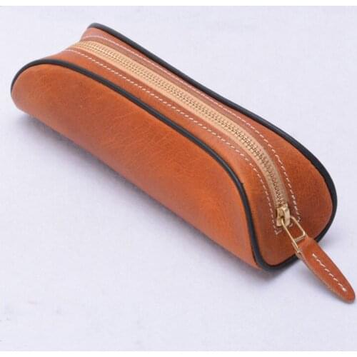 Cute large capacity foldable genuine leather pen pencil bag for 10 pens fountain pen with zipper stationery organizer 1134