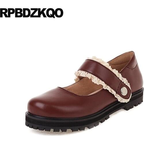 Ladies Plus Size Girls Cute Women Dress Shoes White Trending Large 11 Round Toe 35 Flats Lolita Lace Brown China 10 Mary Jane