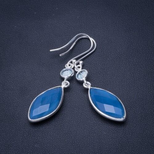 Natural Owyhee Opal and Blue Topaz Handmade Unique 925 Sterling Silver Earrings 2" B2071